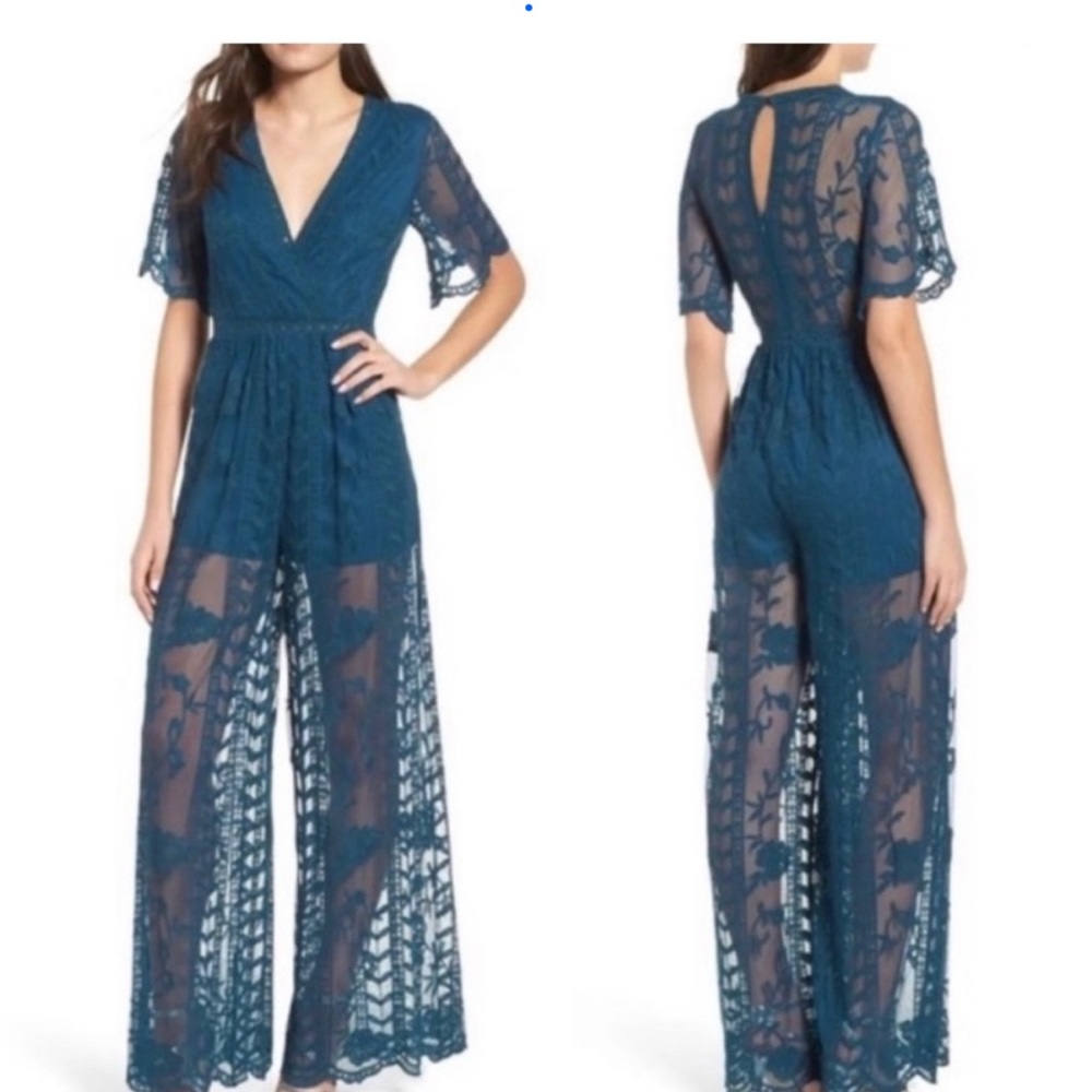 Nordstrom Socialite Boho Blue Lace Jumpsuit